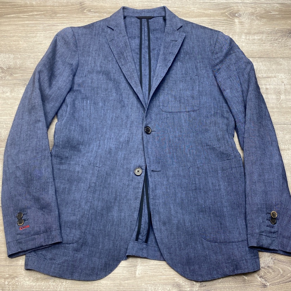Bespoken Blazer Mens Med Blue Linen Wool Unstructured Summer Sport Coat Portugal